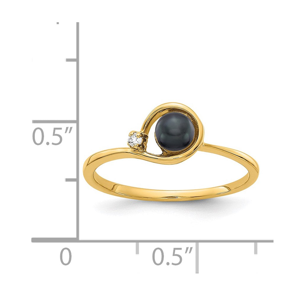 14K Gelbgold 4mm Schwarz Fw Zuchtperle Aa Diamant Ring