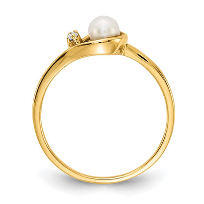 14K Gelbgold 4mm Fw Zuchtperle A Diamant Ring