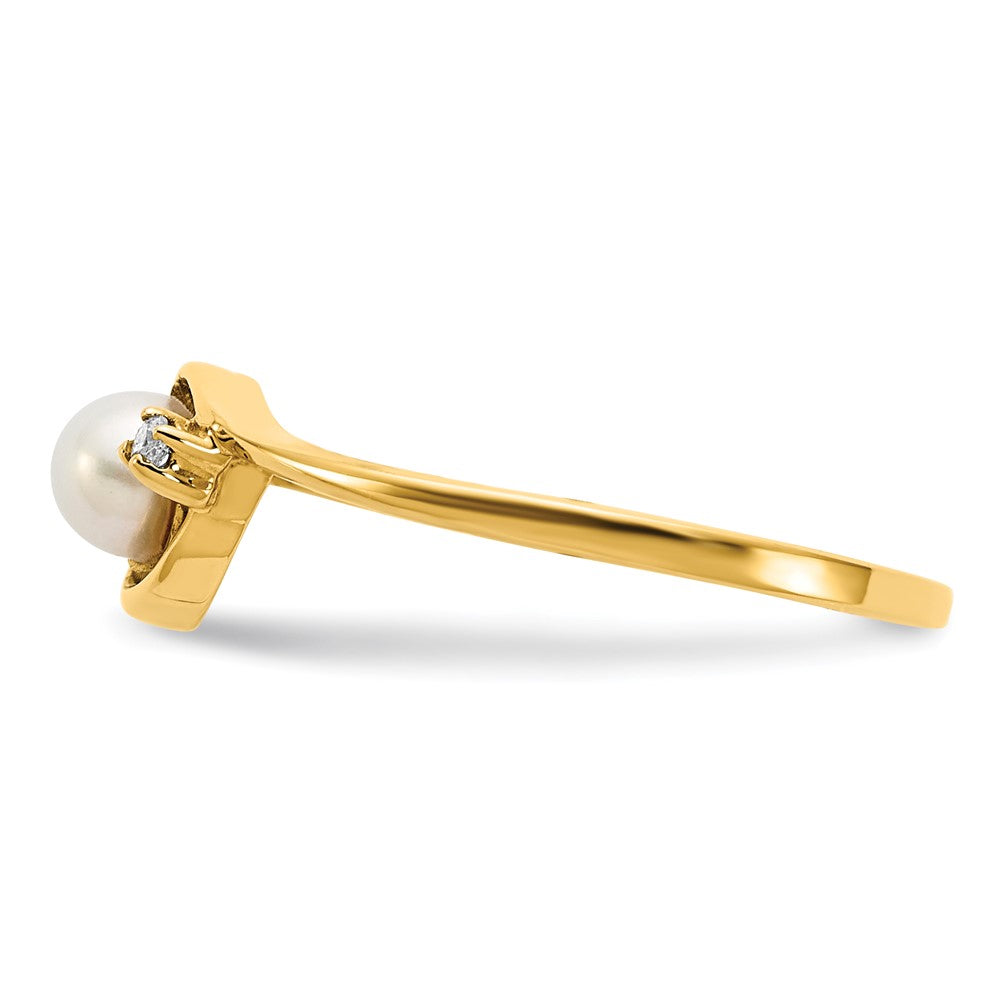 14K Gelbgold 4mm Fw Zuchtperle A Diamant Ring