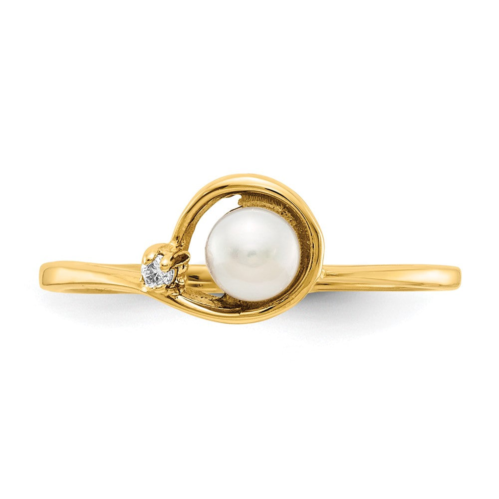 14K Gelbgold 4mm Fw Zuchtperle A Diamant Ring