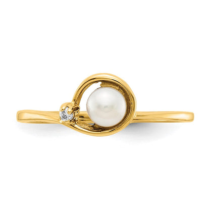 14K Gelbgold 4mm Fw Zuchtperle A Diamant Ring