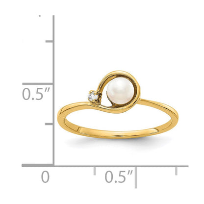 14K Gelbgold Fw Zuchtperle Diamant Ring