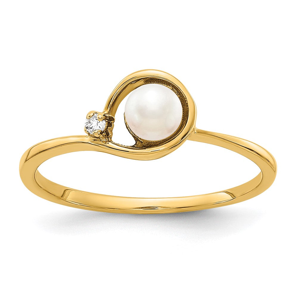 14K Gelbgold 4mm Fw Zuchtperle A Diamant Ring