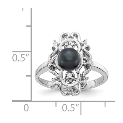 14K Weißgold 5.5mm Schwarz Fw Zuchtperle Aaa Diamant Ring