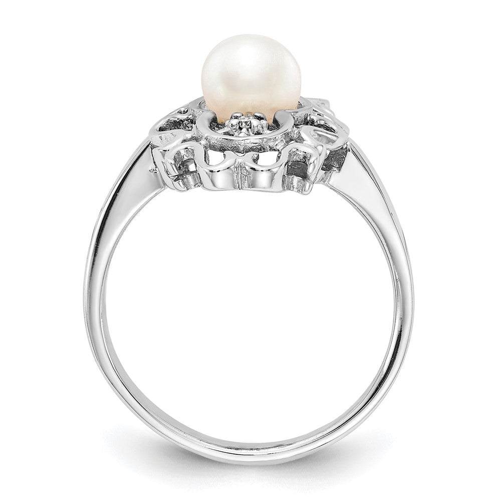 14K Weißgold Fw Zuchtperle & Diamant Ring