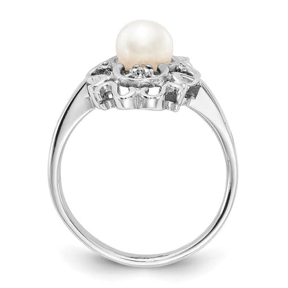 14K Weißgold 5.5mm Fw Zuchtperle A Echt Diamant Ring