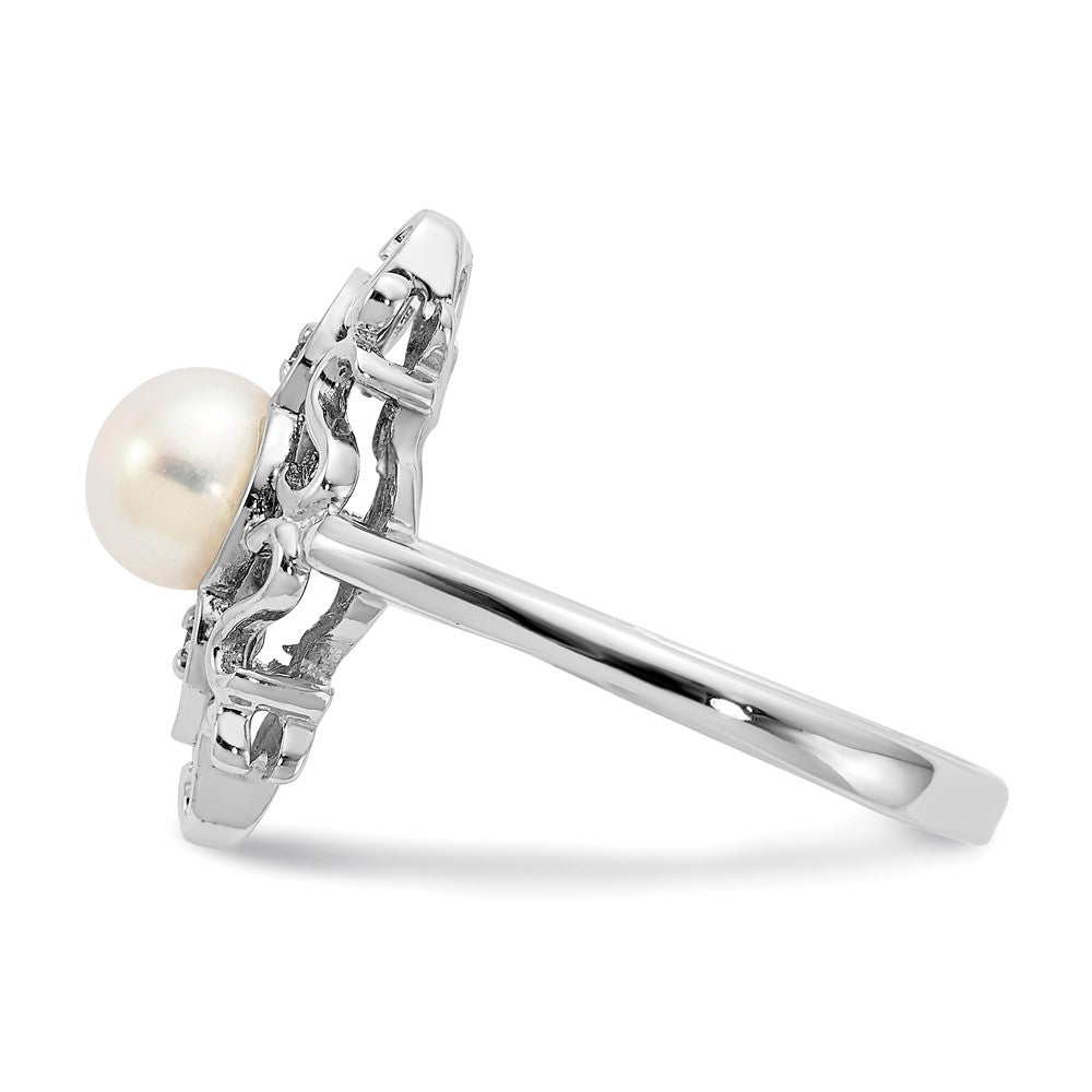 14K Weißgold Fw Zuchtperle & Diamant Ring