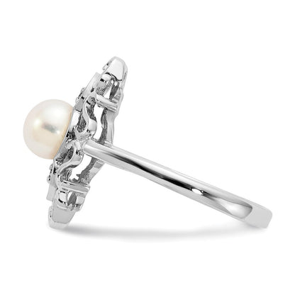 14K Weißgold 5.5mm Fw Zuchtperle Vs Diamant Ring
