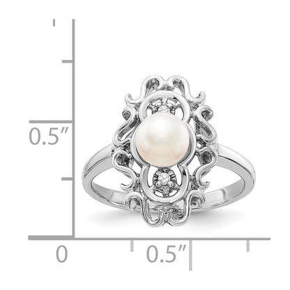 14K Weißgold 5.5mm Fw Zuchtperle Vs Diamant Ring