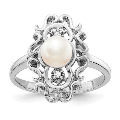 14K Weißgold Fw Zuchtperle & Diamant Ring