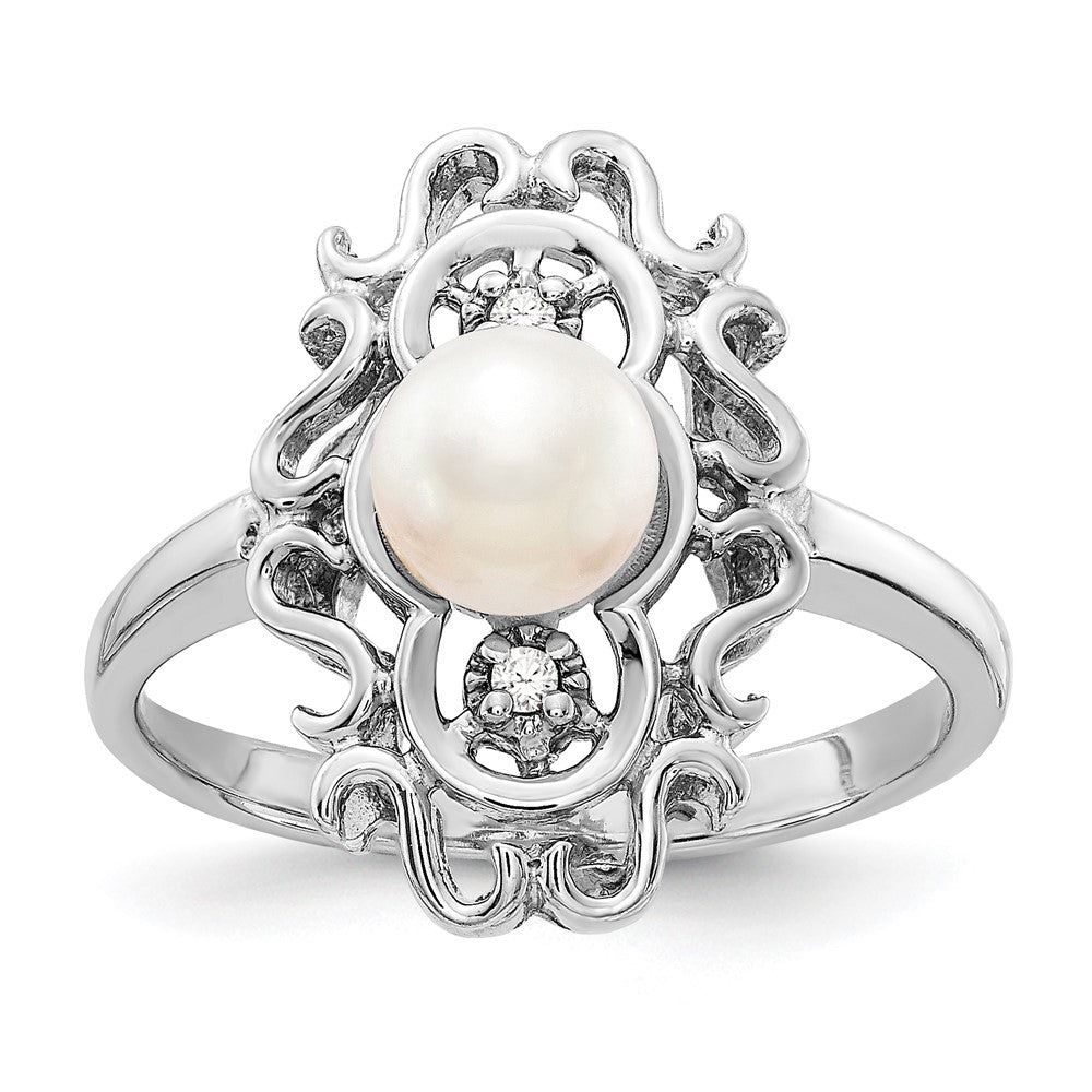14K Weißgold 5.5mm Fw Zuchtperle Vs Diamant Ring