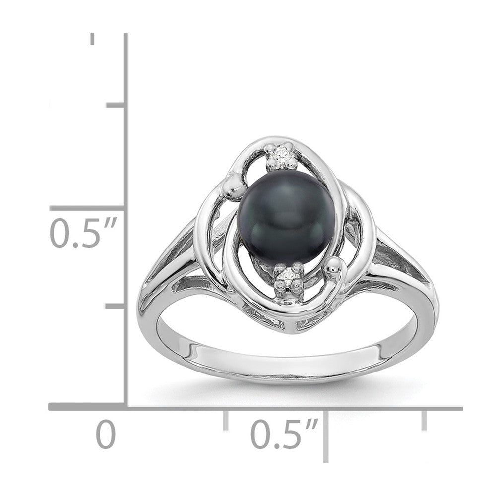 14K Weißgold 6mm Schwarz Fw Zuchtperle Vs Echt Diamant Ring