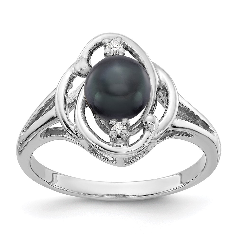 14K Weißgold 6mm Schwarz Fw Zuchtperle Vs Echt Diamant Ring