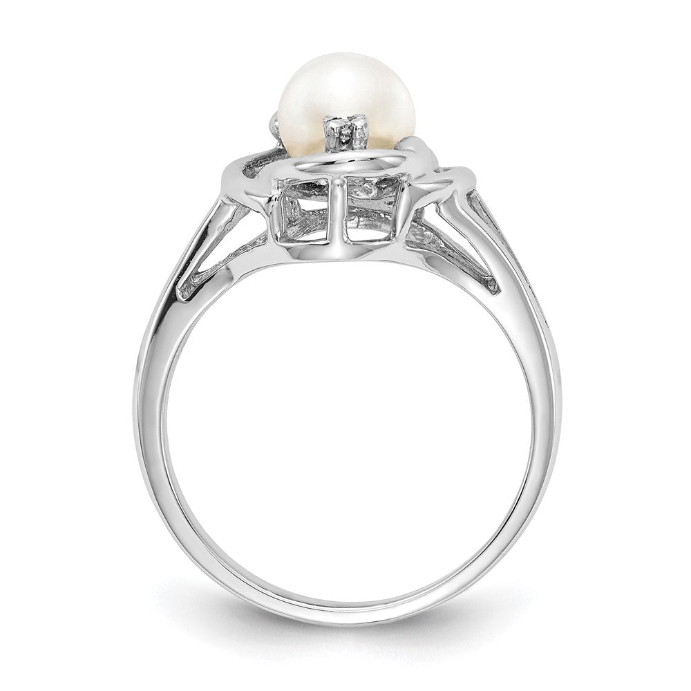 14K Weißgold 6mm Fw Zuchtperle A Echt Diamant Ring