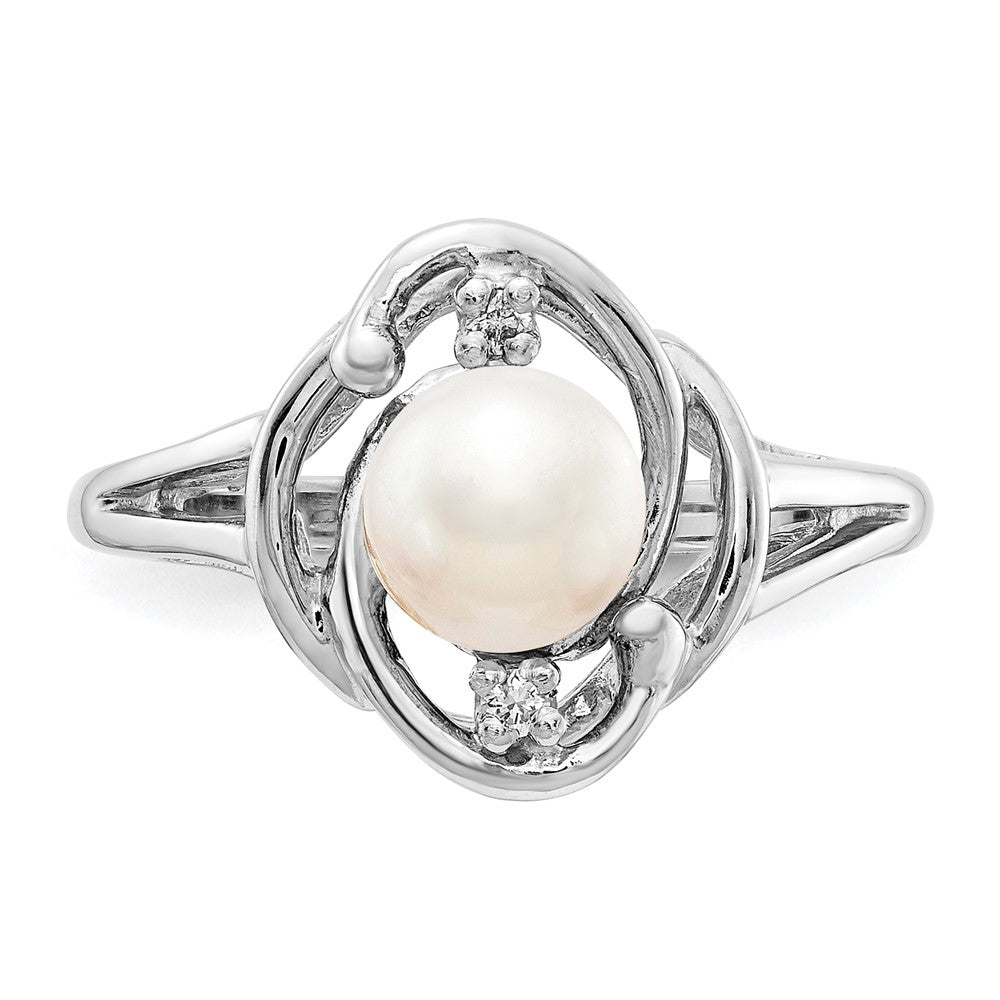 14K Weißgold 6mm Fw Zuchtperle A Echt Diamant Ring
