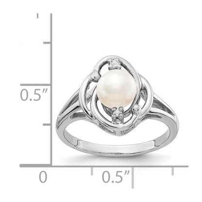 14K Weißgold 6mm Fw Zuchtperle A Echt Diamant Ring