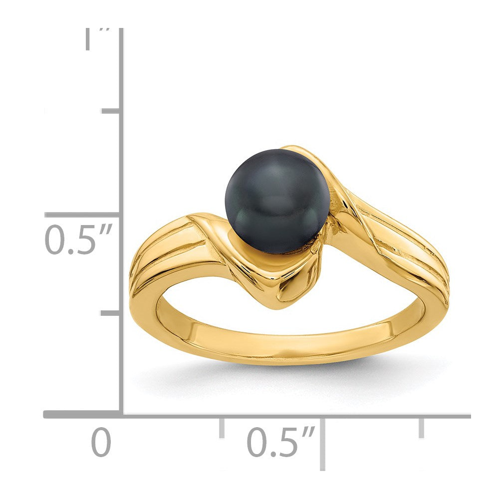 14K Gelbgold Ring mit 6-mm-schwarzer Süßwasserzuchtperle