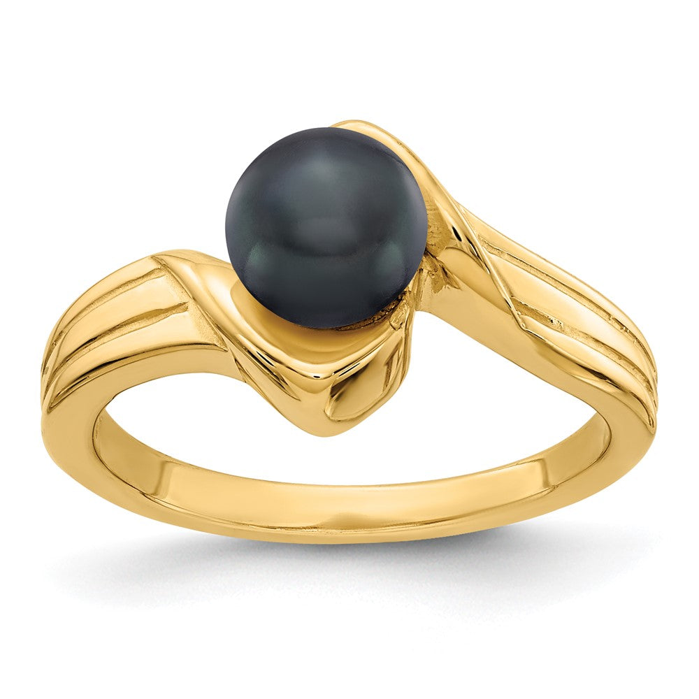 14K Gelbgold Ring mit 6-mm-schwarzer Süßwasserzuchtperle