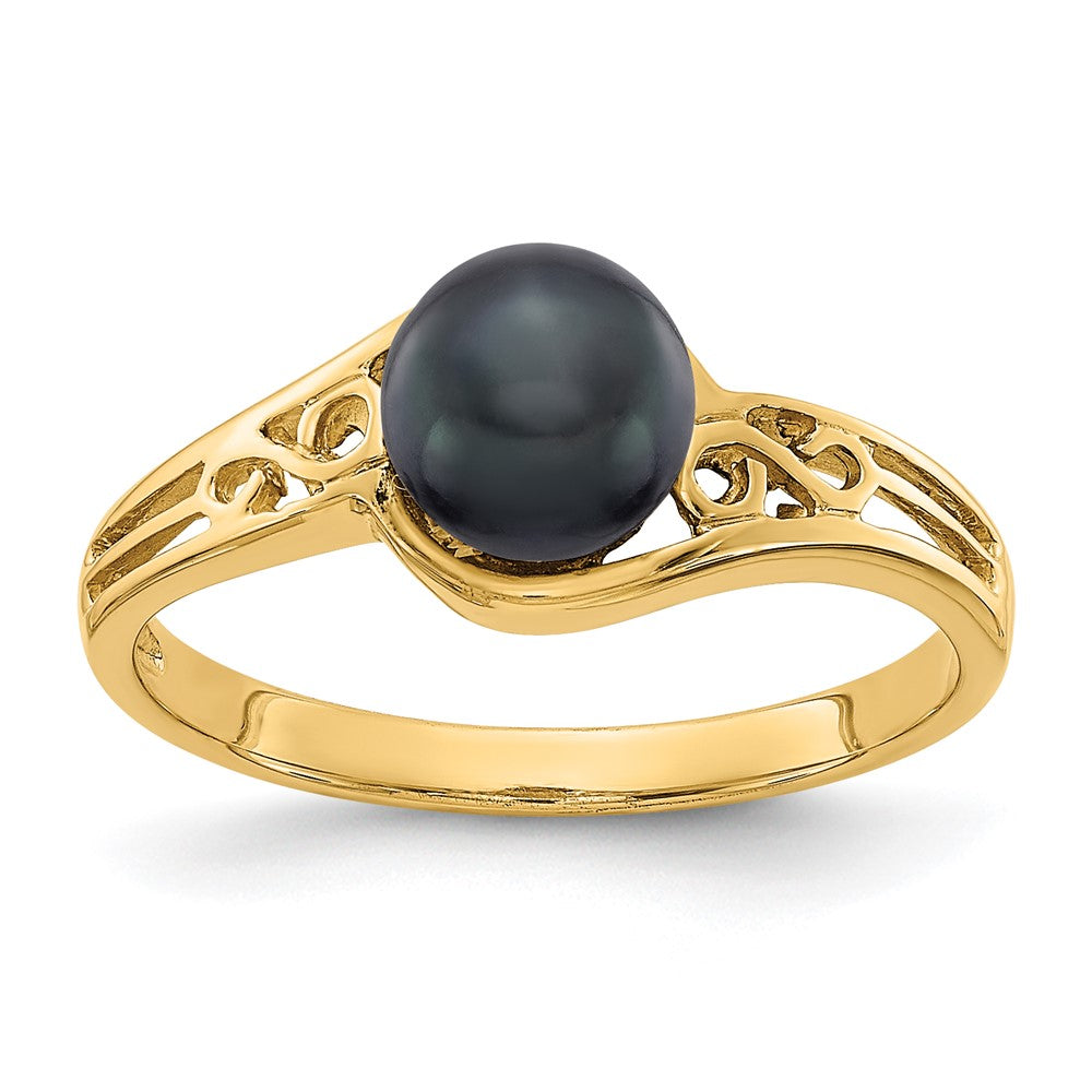 14K Gelbgold 6 mm Ring mit schwarzer FW-Zuchtperle