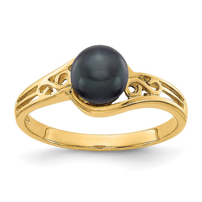 14K Gelbgold 6 mm Ring mit schwarzer FW-Zuchtperle
