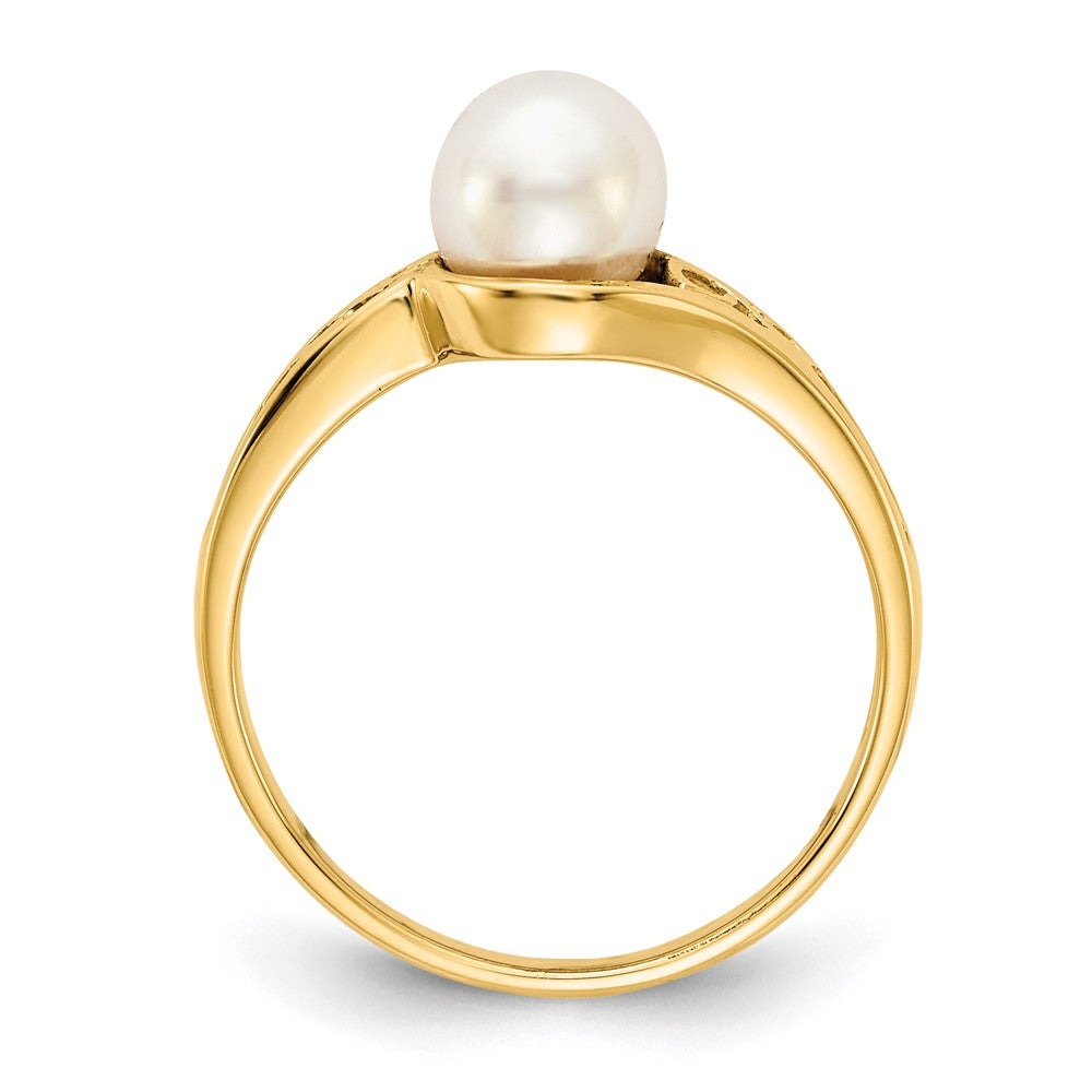14K Gelbgold Ring mit gezüchteten Süßwasserperlen und echten Diamanten