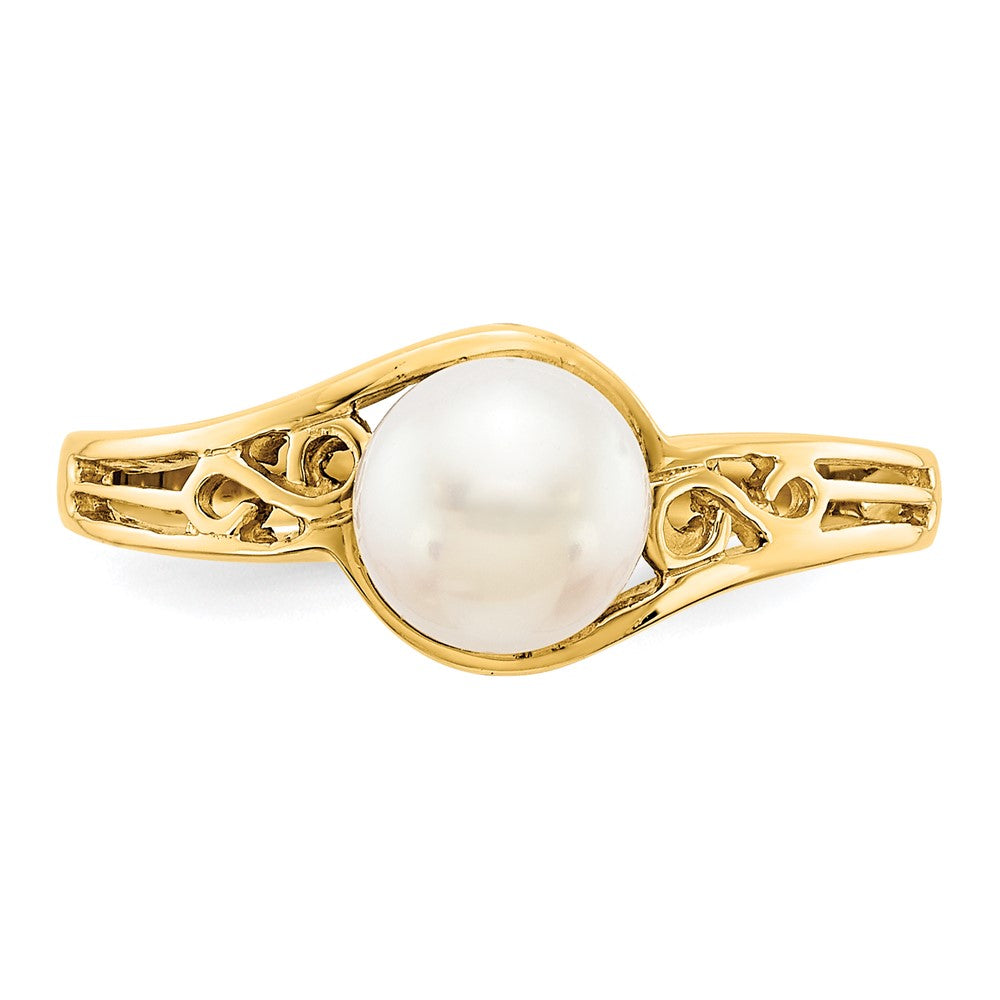 14K Gelbgold Ring mit gezüchteten Süßwasserperlen und echten Diamanten
