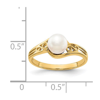 14K Gelbgold Ring mit gezüchteten Süßwasserperlen und echten Diamanten