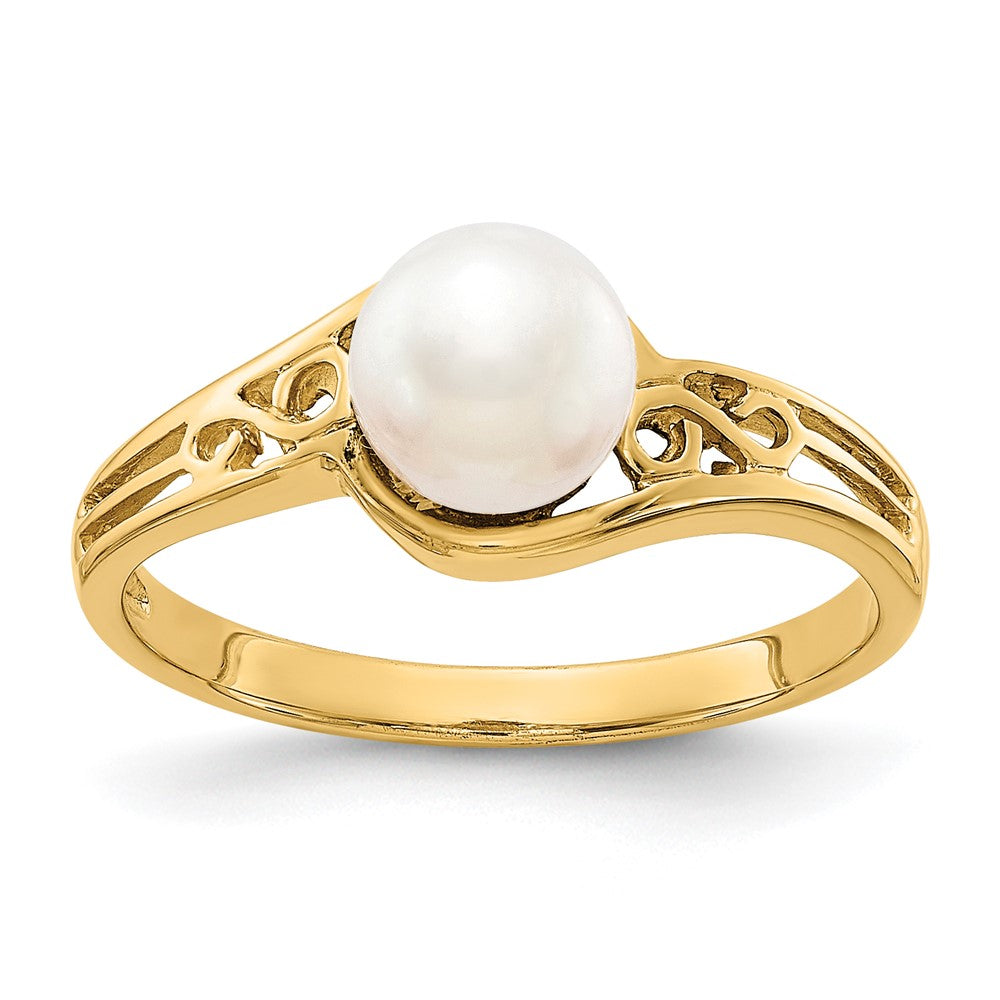 14K Gelbgold Ring mit gezüchteten Süßwasserperlen und echten Diamanten