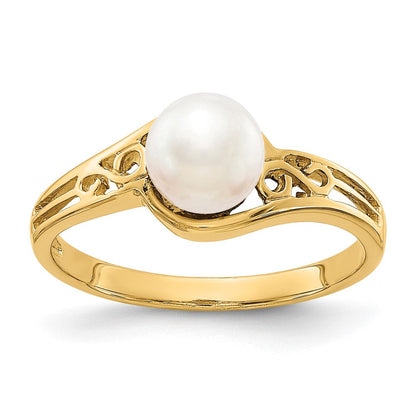 14K Gelbgold Ring mit gezüchteten Süßwasserperlen und echten Diamanten