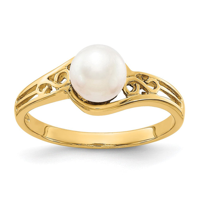 14K Gelbgold Ring mit gezüchteten Süßwasserperlen und echten Diamanten