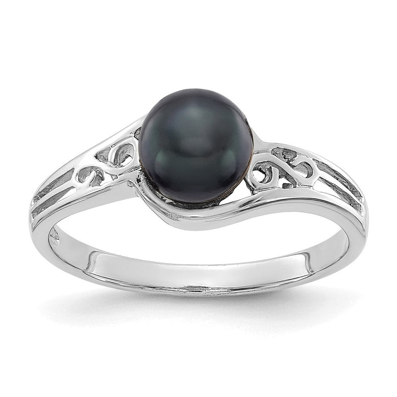 14K Weißgold Ring, 6 mm, schwarze FW Zuchtperle