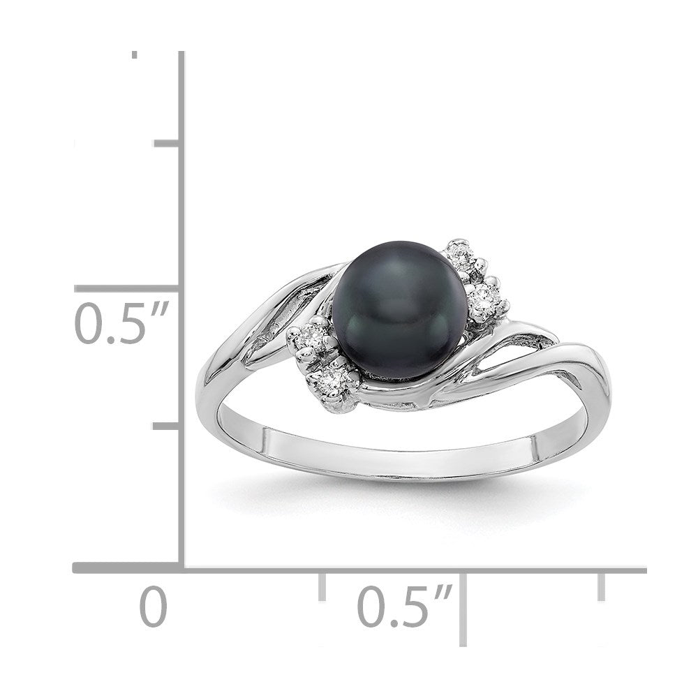 14K Weißgold 6mm Schwarz Fw Zuchtperle A Echt Diamant Ring