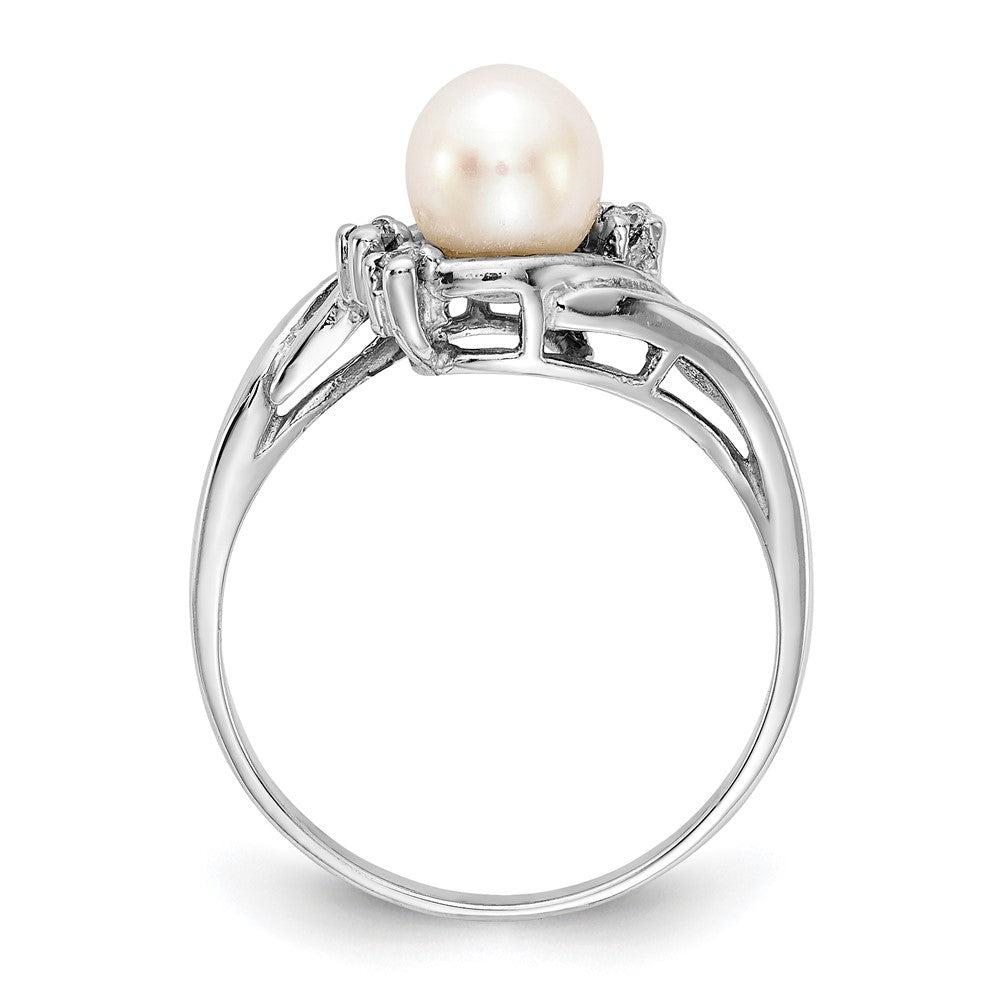 14K Weißgold 6mm Fw Zuchtperle A Echt Diamant Ring