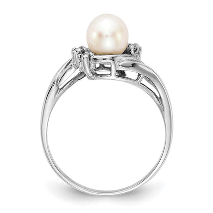 14K Weißgold 6mm Fw Zuchtperle A Echt Diamant Ring