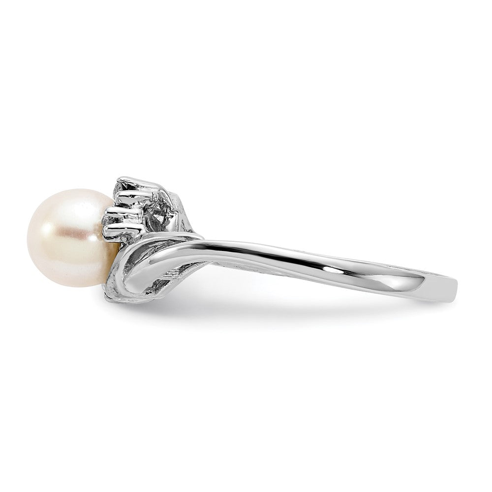 14K Weißgold 6mm Fw Zuchtperle A Echt Diamant Ring