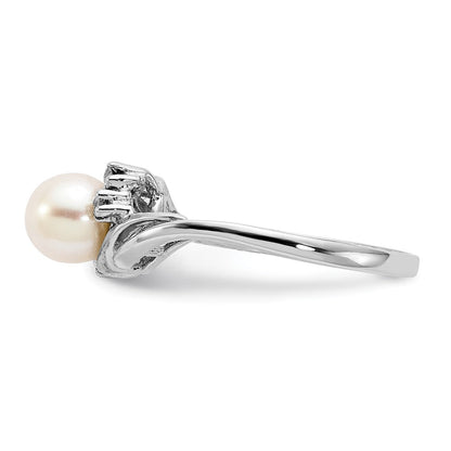 14K Weißgold 6mm Fw Zuchtperle A Echt Diamant Ring
