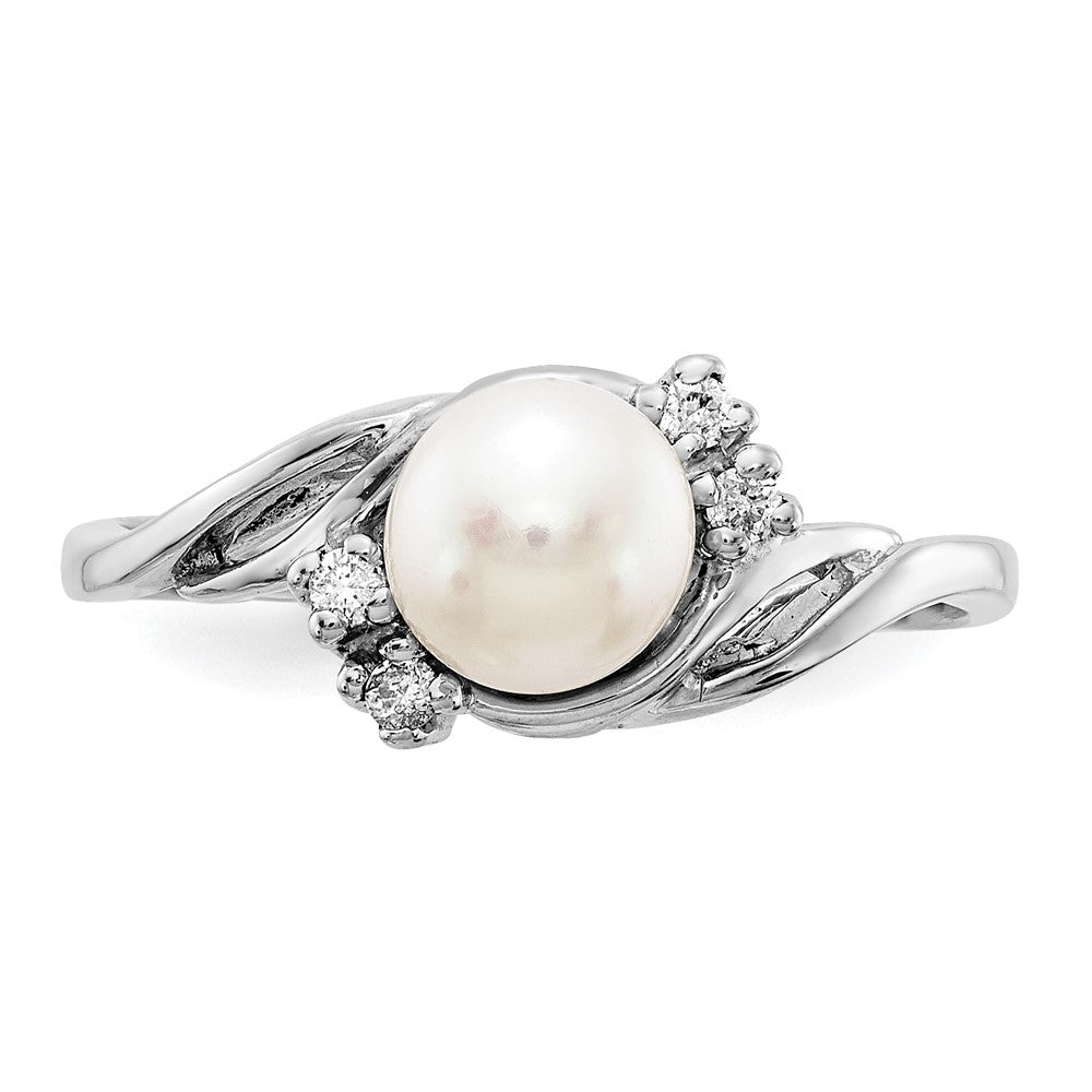 14K Weißgold 6mm Fw Zuchtperle A Echt Diamant Ring