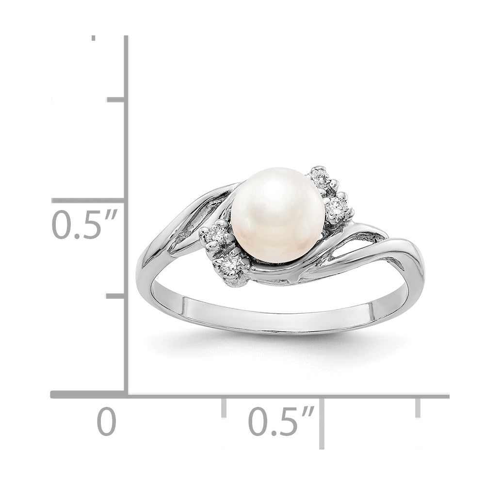 14K Weißgold 6mm Fw Zuchtperle A Echt Diamant Ring