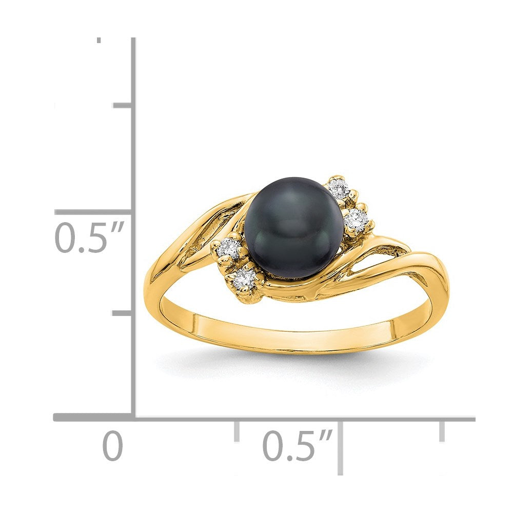 14K Gold 6mm Schwarz Fw Zuchtperle A Echt Diamant Ring