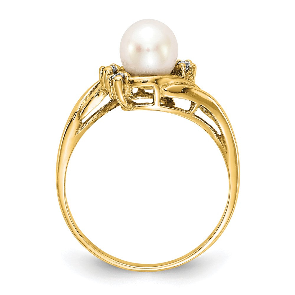 14K Gelbgold Gold 6mm Fw Zuchtperle Vs Diamant Ring