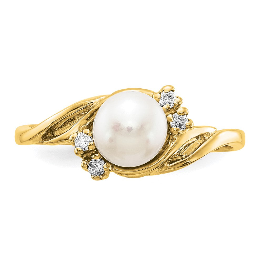 14K Gold 6mm Fw Zuchtperle A Echt Diamant Ring