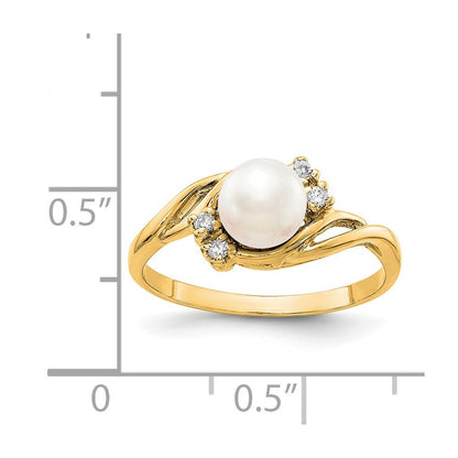 14K Gold 6mm Fw Zuchtperle A Echt Diamant Ring