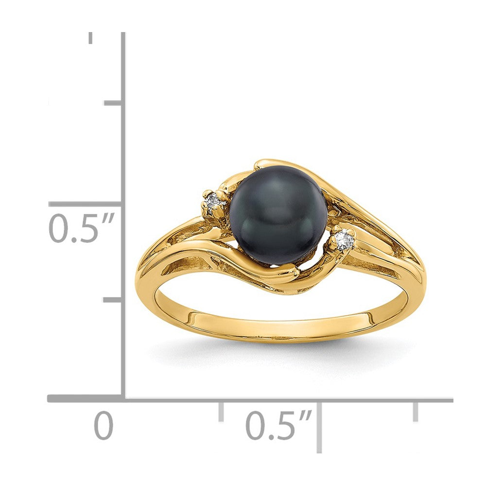 14K Gelbgold 6mm Schwarz Fw Zuchtperle A Echt Diamant Ring