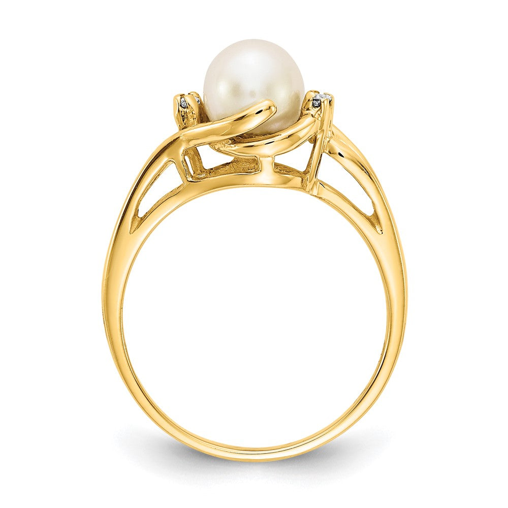 14K Gelbgold 6mm Fw Zuchtperle A Echt Diamant Ring