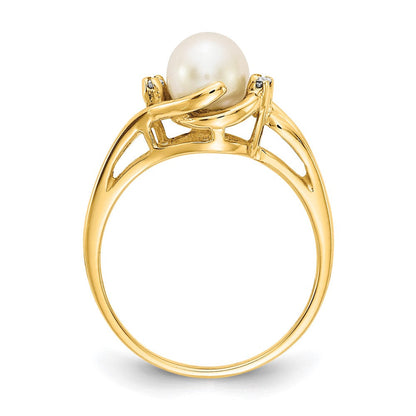 14K Gelbgold 6mm Fw Zuchtperle A Echt Diamant Ring