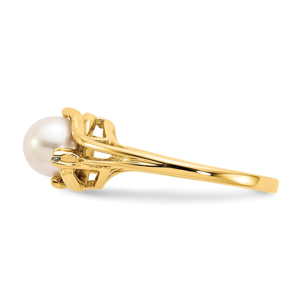 14K Gelbgold 6mm Fw Zuchtperle A Echt Diamant Ring