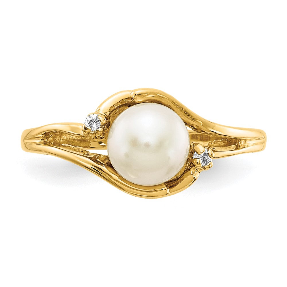 14K Gelbgold 6mm Fw Zuchtperle A Echt Diamant Ring