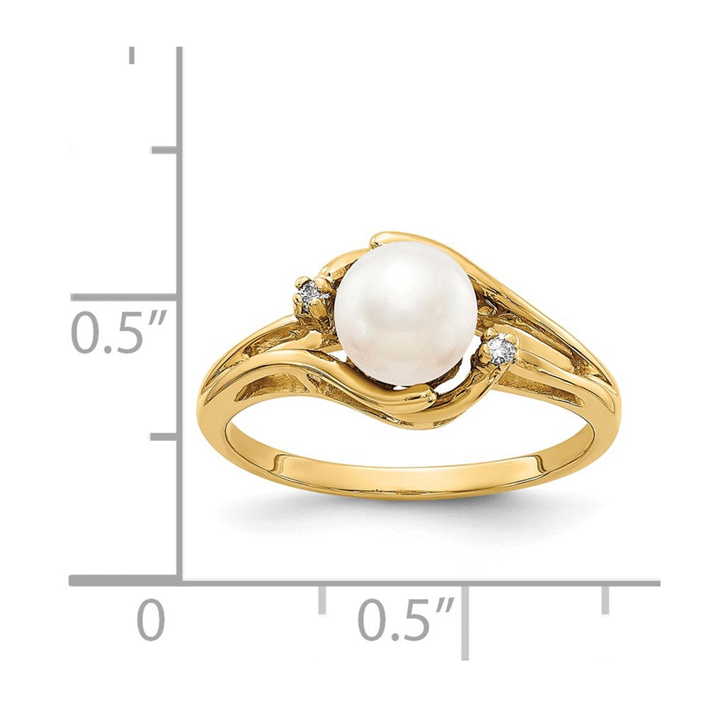 14K Gelbgold 6mm Fw Zuchtperle A Echt Diamant Ring