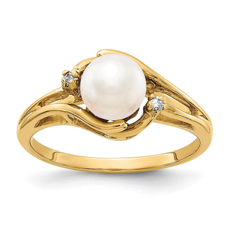 14K Gelbgold 6mm Fw Zuchtperle A Echt Diamant Ring