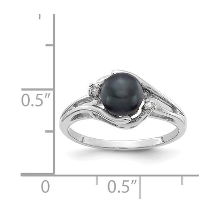 14K Weißgold 6mm Schwarz Fw Zuchtperle A Echt Diamant Ring
